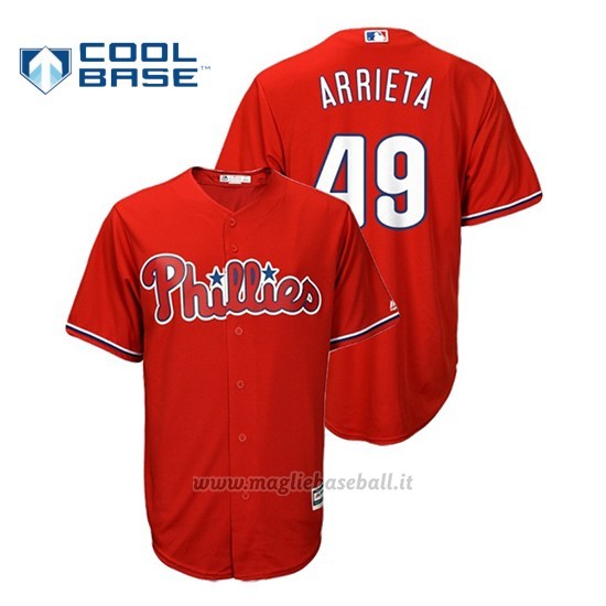 Maglia Baseball Uomo Philadelphia Phillies Jake Arrieta Cool Base Fashion Majestic Official Scarlet